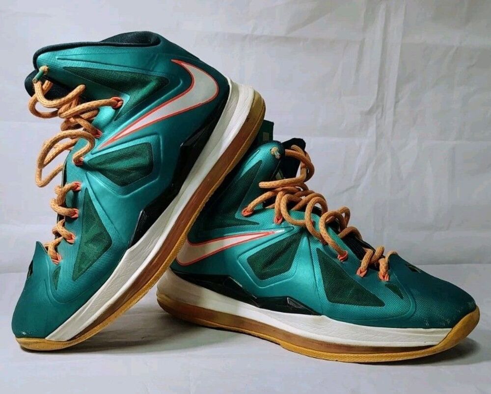 Nike LeBron 10 Atomic Teal White Orange Sneakers Urban Streetwear Mens Sz 8.5